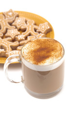 Gingerbread Latte in a Clear Mug with Cookies on the Side