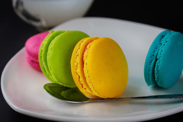 Colourful Sweet French Macaroons or Macaron, Dessert.