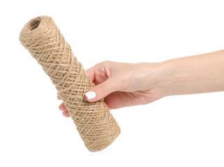 Hank rope in a hand on a white background isolation