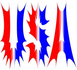 stylized letters USA in red white and blue
