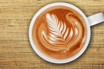 Cup of tasty cappuccino, top view