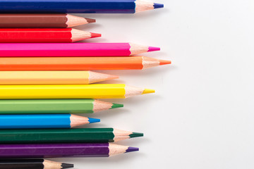 Color pencils isolated on white background.Close up.