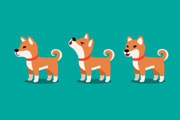Set of vector cartoon character cute shiba inu dog poses for design. - obrazy, fototapety, plakaty
