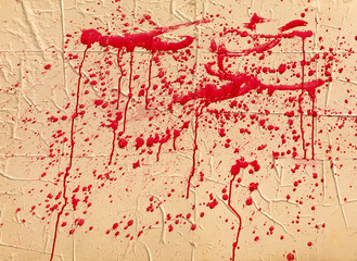 stains of red paint on a white dirty rough old abstract background