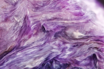 Lilac background. Charoite. Mineral. Crystal. Natural abstract b