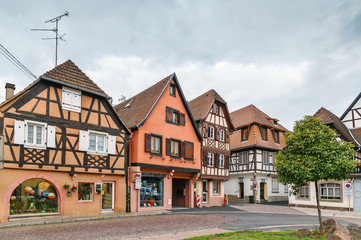 Fototapeta na wymiar Street in Obermai, Alsace, France