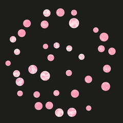 Pink glitter dots confetti on isolated backdrop. Random falling sequins with glossy sparkles. Design with pink glitter dots for party invitation, bridal shower and save the date invite.
