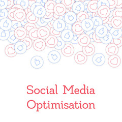 Social media icons. Social media optimisation concept. Falling scattered thumbs up hearts. Scatter t