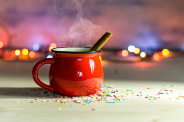 Hot winter drink with cinnamon