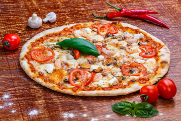 Pizza with seafood, fast and delicious. Delicious Fast Food.