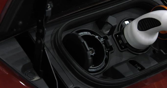 Modern electric vehicle charging station. 4K, UHD, 50p, Cinematic,Closeup, 