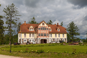 Fototapeta na wymiar Cantervilla castle in Estonia. Restored traditional Nothern European architecture.