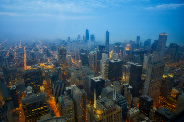 Fototapeta na wymiar Cityscape View of City Downtown,Chicago downtown at twilight