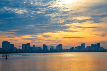 Fototapeta premium West Lake with sunset atmosphere, Hanoi vietnam.