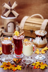 Dessert. Chocolate cocktails in a glasses. Autumn background