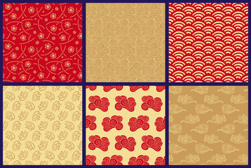 Chinese, Japanese seamless patterns set