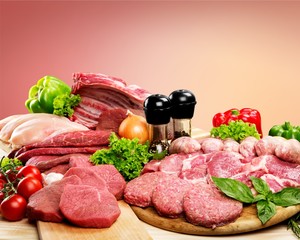 Fresh Raw Meat Background with vegetables