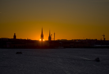 Fototapeta na wymiar Stockholm in morning sun at sunset