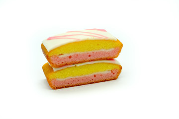 Two Slices of Spongecake on a White Background.