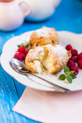 Fried ice cream with raspberries