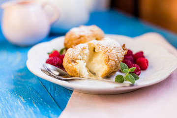 Fried ice cream with raspberries