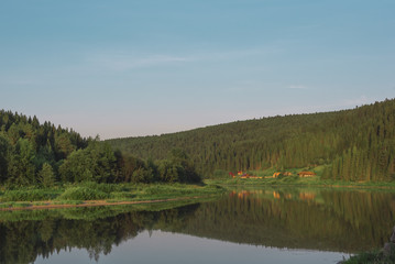 River and forest in mountains, Chusovaya river, Russia