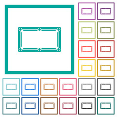 Empty billiard table flat color icons with quadrant frames