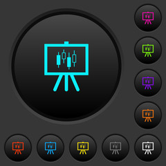 Presentation table with candlestick chart dark push buttons with color icons