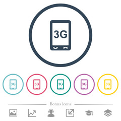 Third generation mobile connection speed flat color icons in round outlines