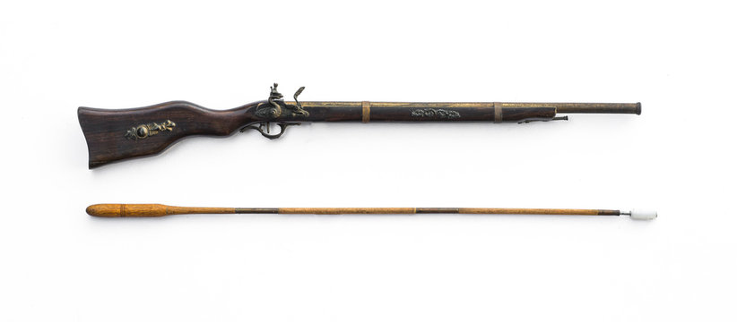 old musket rifle,ramrod for rifles Stock Photo