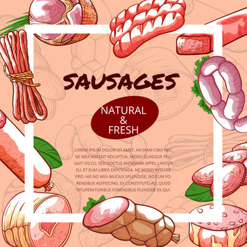 Sausages and salami poster with copy space