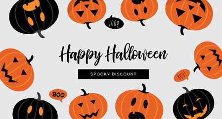 Halloween Sale banner. Website spooky header or banner with Halloween pumpkins. Great for banner, voucher, offer, coupon, holiday sale.