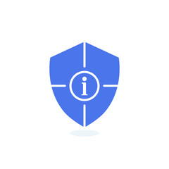 Safety icon, confirmation, shield with a checkmark, protection and security icon with information sign. Safety icon and about, faq, help, hint symbol