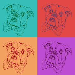 Portrait of dog Bulldog. Pop art vector pattern. Illustration for T-shirt graphics, fashion print, poster, textiles..