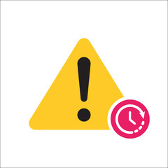 Warning triangle icon, Error, alert, problem, failure icon with time sign. Warning triangle icon and countdown, deadline, schedule, planning symbol