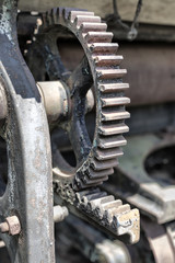 Details on an old agriculture engine in Cernat village, Transylvania, Romania. Old machines, old utensils. Hdr image
