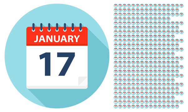 January 1 - December 31 - Calendar Icons. All days of year.