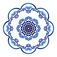 Mandala flower Pattern, Circular Chinaware pattern. Decorative frame of indigo. Vector illustration.
