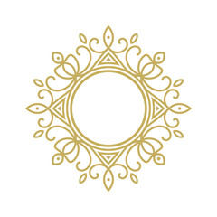 Gold elegant frame. Line art monogram for your design. Vector illustration.