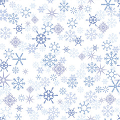 Seamless christmas pattern. Blue snowflakes on white background.