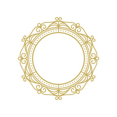 Gold elegant frame. Line art monogram for your design. Vector illustration.