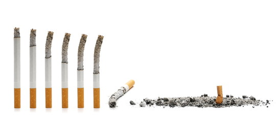 Set cigarette butts isolated on white, clipping path 
