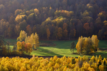 Majestic landscape with autumn forest hills. Sigulda, Latvia, Europe