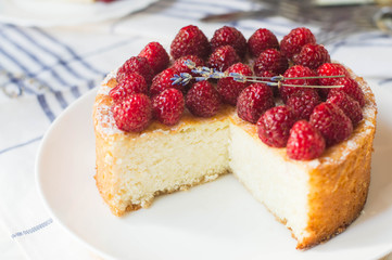cottage cheese pie with raspberry, cheesecake