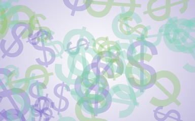 Multicolored translucent dollar signs on white background. 3D illustration