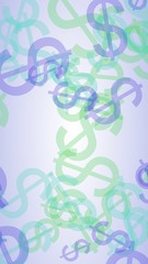 Multicolored translucent dollar signs on white background. Vertical image orientation. 3D illustration