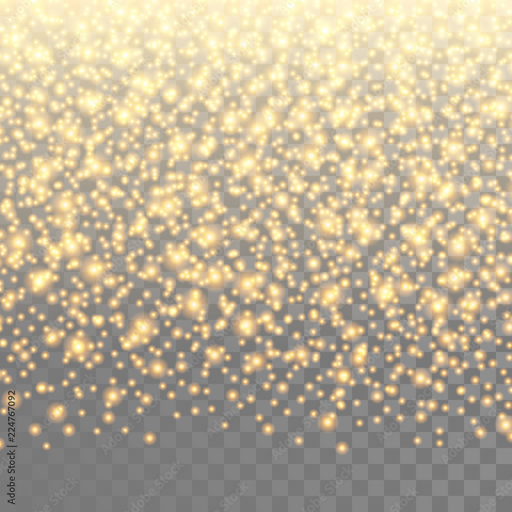 Poster gold sparkles on the transparent background. vector light effect.