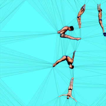 Atleti tuffatori spericolati in azione con movimenti acrobatici 