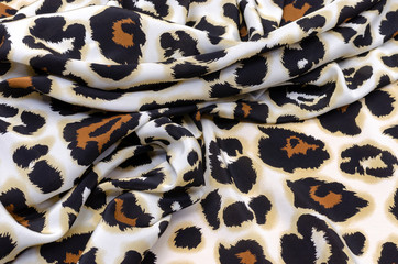 Silk fabric, crepe de Chine in leopard ornament