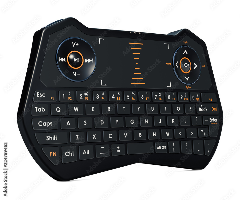Poster mini wireless bluetooth keyboard closeup, 3d rendering